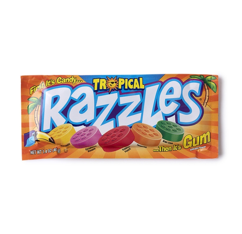 

Жевательная резинка Razzles Tropical Gum Concord Confections 40г, Канада