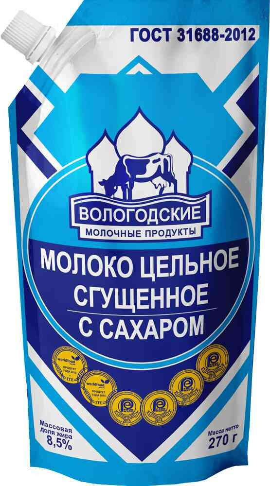

Молоко сгущенное Вологодские молочные продукты с сахаром 8.5%, 270г