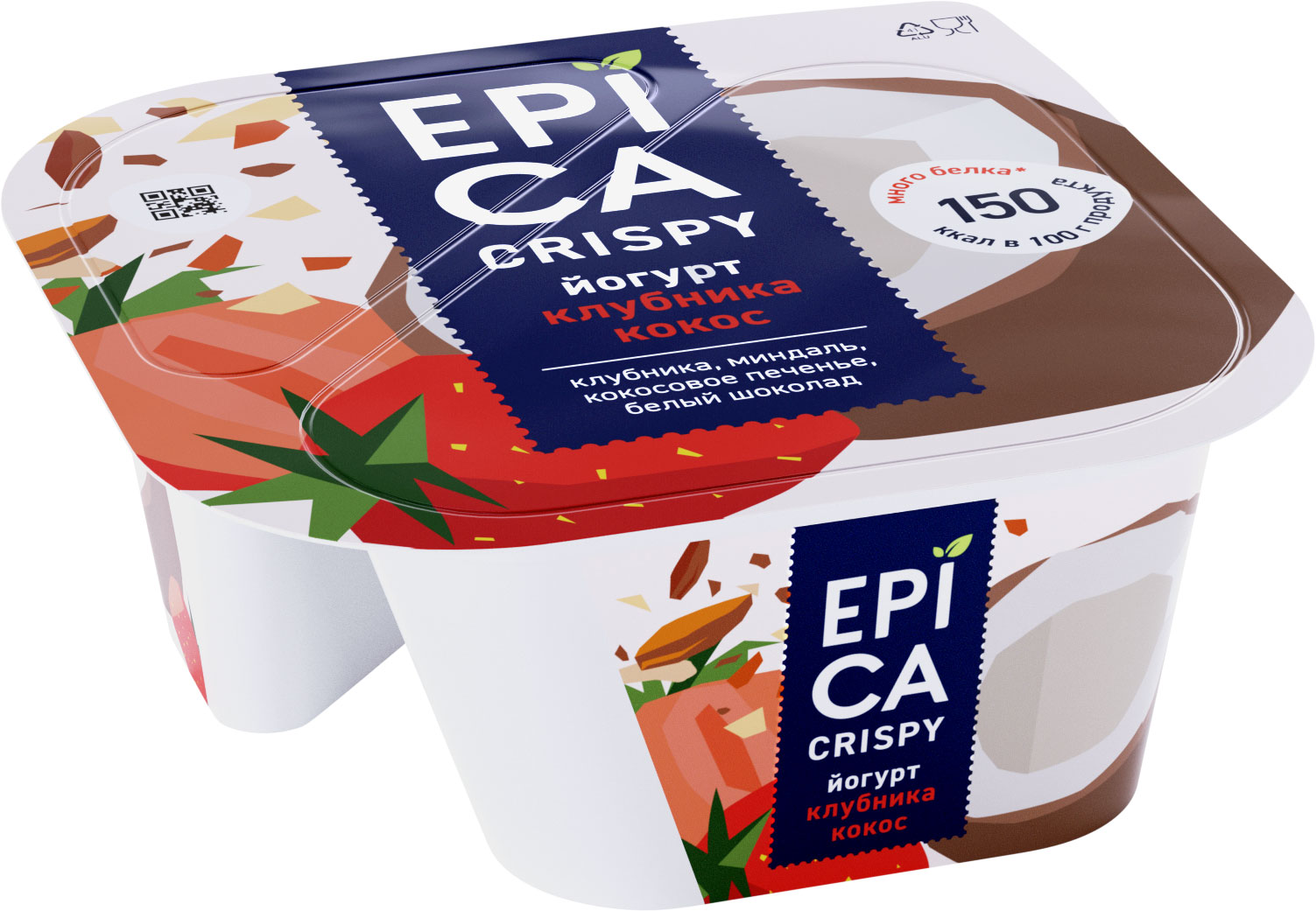 

Йогурт Epica Crispy с клубникой кокосом печеньем миндалем шоколадом 7.3%