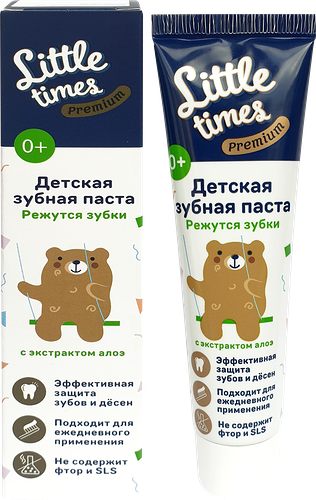 Зубная паста детская LITTLE TIMES PREMIUM Режутся зубки, фруктовая, 0+, 50мл