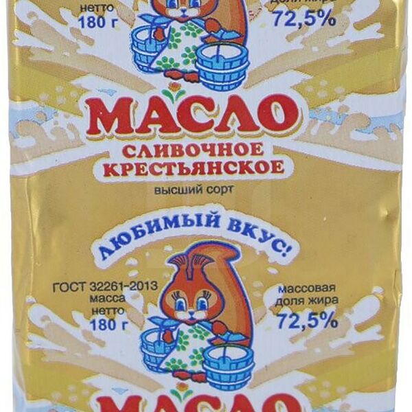Масло сливочное Любимый Вкус Крестьянское несоленое, 72.5%