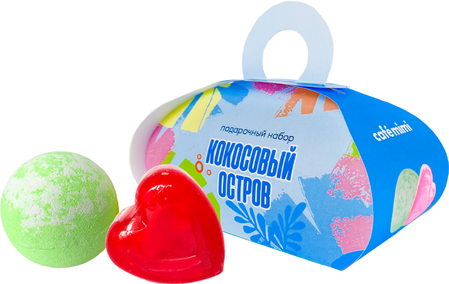 

Набор подарочный Cafe mimi Кокосовый остров: Мыло глицериновое 80 г, Бомбочка для ванны 120 г