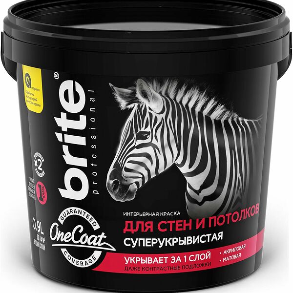 Краска для стен и потолков BRITE PROFESSIONAL ONE COAT база А банка 0,9 л