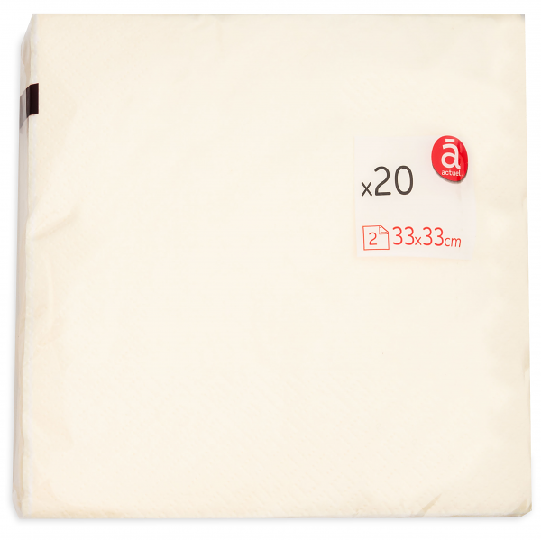 Салфетки бумажные Actuel 2-слойные шампань 33х33 см, 20 шт