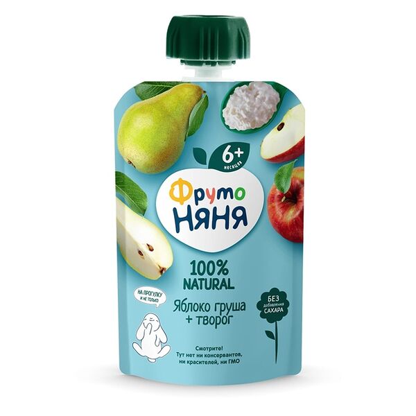 Пюре ФрутоНяня из яблок и груш с творогом, с 6 месяцев