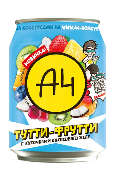 Напиток А4 Тутти-фрутти с кусочками желе 240 мл