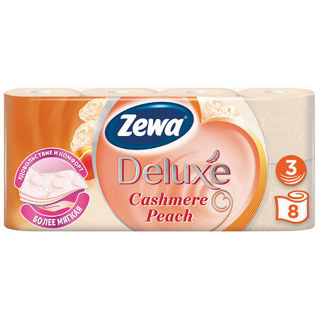 Туалетная бумага Zewa Deluxe с ароматом персика, 8 шт., 3 слоя