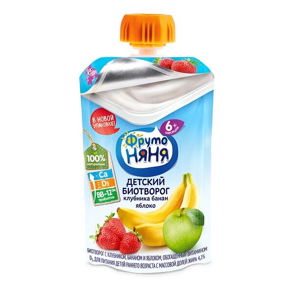 Биотворог ФрутоНяня клубника-банан-яблоко с 6 месяцев 4.2% 90 г
