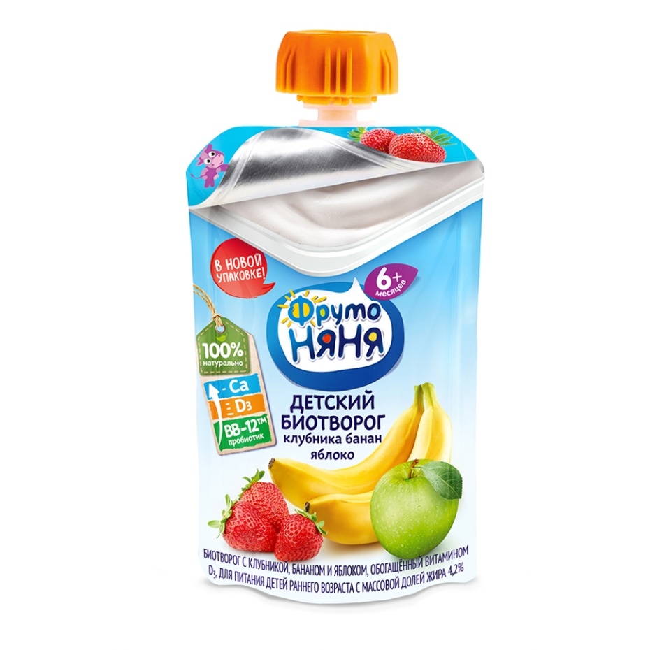

Биотворог ФрутоНяня клубника-банан-яблоко с 6 месяцев 4.2% 90 г