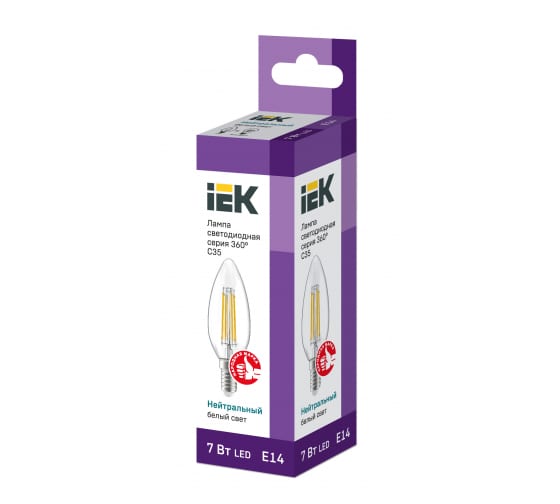 

Лампа IEK LED свеча 7Вт, 230В, 4000К, цоколь Е14 360, Арт. LLF-C35-7-230-40-E14-CL