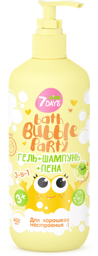 

Гель-шампунь для душа детский 7DAYS Bath bubble party 3в1 с дынькой, 400мл
