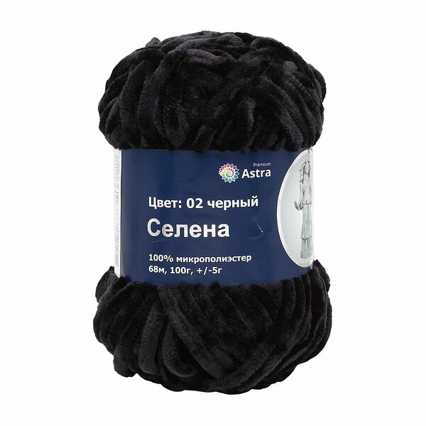 Пряжа Astra Premium 'Селена' 100гр. 68м (100% микрополиэстер)(02 черный),шт