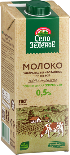 

Молоко питьевое Село Зелёное ультрапастеризованное 0.5% 950 мл