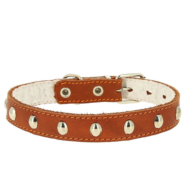 Каскад ошейник кожаный с украшением с синтепоном 50-64 см.