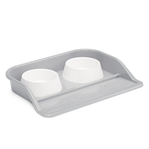 Набор c двумя мисками для кошек и собак на подставке серый