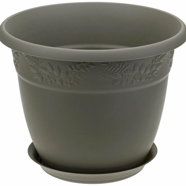 Кашпо IDEA РЯБИНА d22 см 3,6 л полипропиленовое серое с поддоном