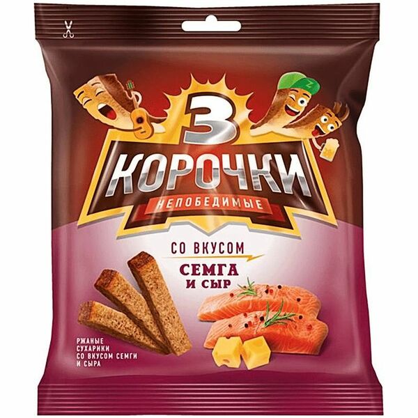 Сухарики Три корочки ржаные со вкусом сёмга с сыром, 40г