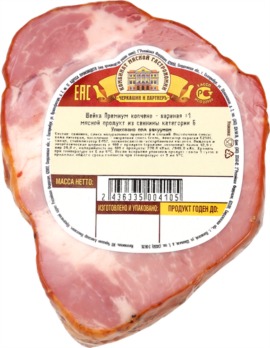 

Шейка Черкашин и Партнеръ Премиум из свинины копчёно-варёная категории Б, вес