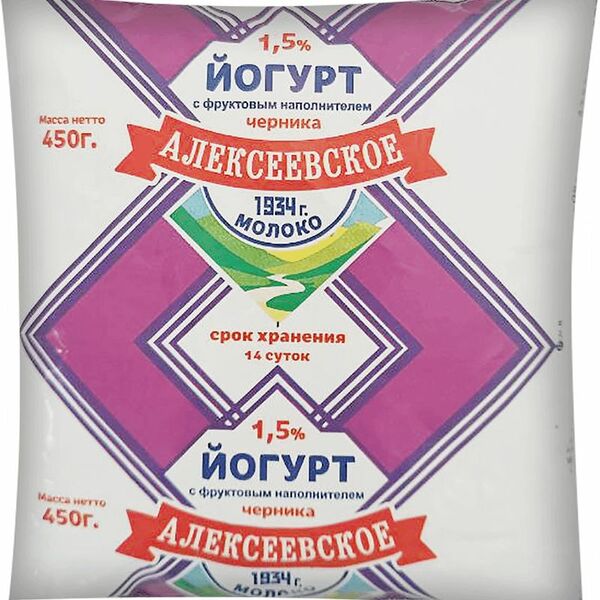 Йогурт Алексеевское Молоко черника 1.5%, 450мл