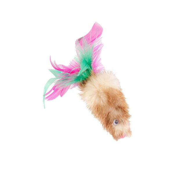 Мышка норковая с перьевым хвостом для кошек, 11 см