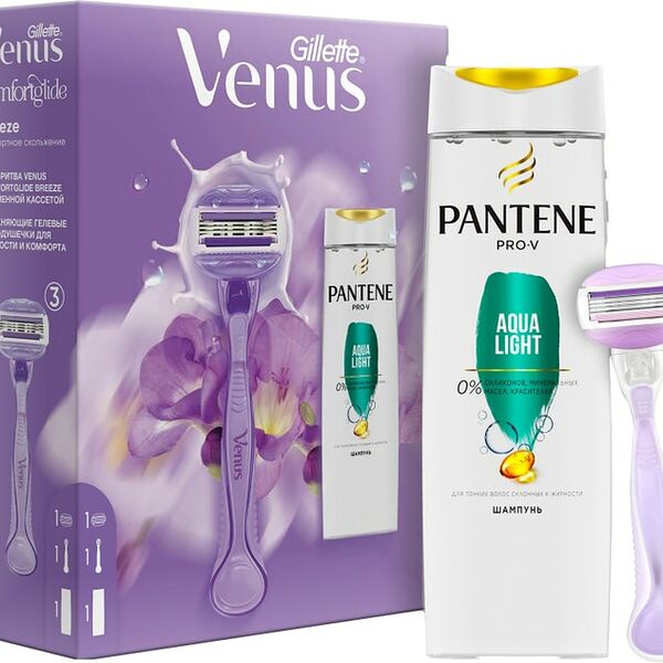 Подарочный набор Gillette Venus Comfortglide Breeze Бритва  с 1 кассетой  + Шампунь Pantene Aqua Light 250мл