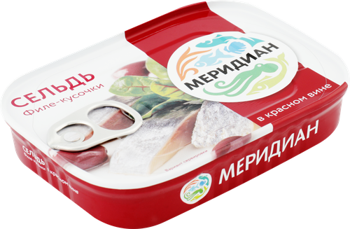 

Сельдь Меридиан филе-кусочки в красном вине 115 г