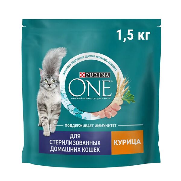 Сухой корм Purina ONE полнорационный для стерилизованных домашних кошек, с высоким содержанием курицы, 1,5 кг