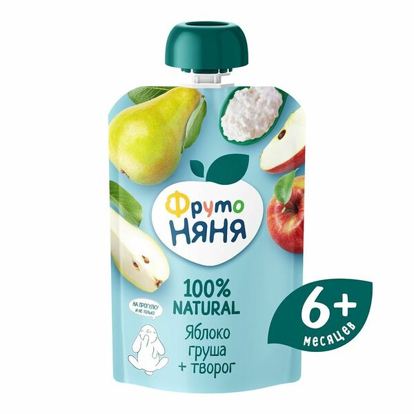 Пюре ФрутоНяня из яблок и груш с творогом, с 6 месяцев
