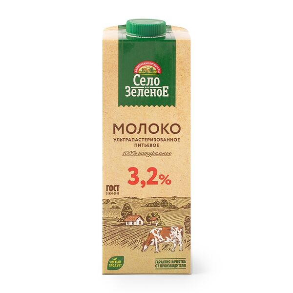 Молоко Село Зелёное ультрапастеризованное 3.2%, 950 мл