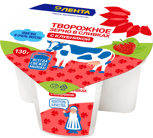 

Творожное зерно ЛЕНТА Клубника в сливках 5 %, без змж 130 г
