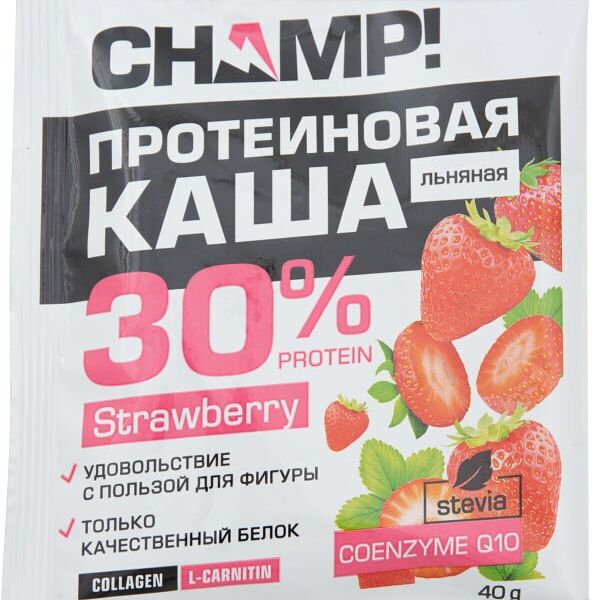 Каша протеиновая льняная Champ Клубничная с коэнзимом Q10 40г