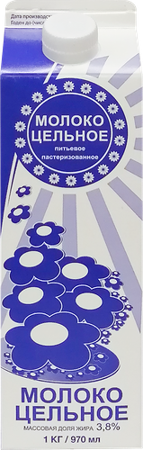 Молоко пастеризованное ШМЗ цельное 3,8%, без змж