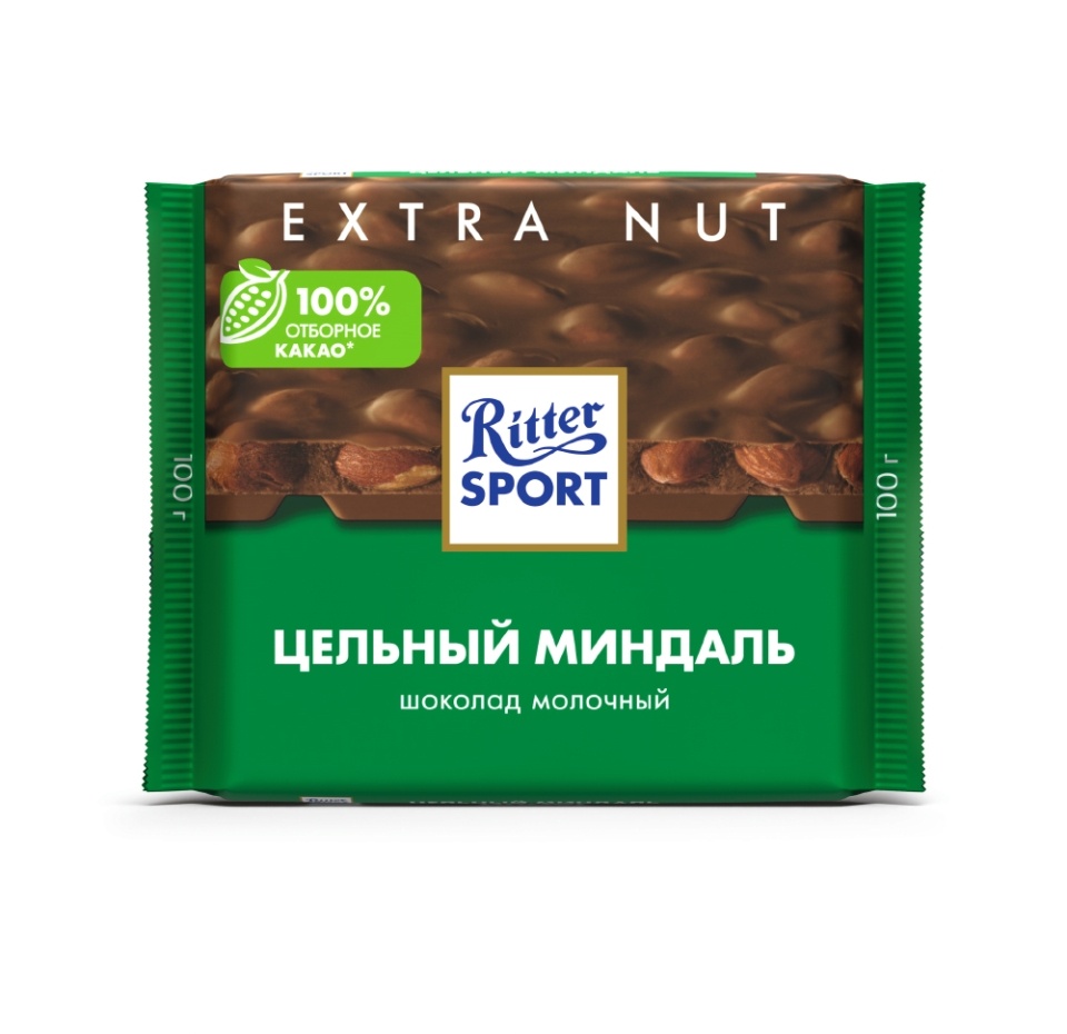 

Шоколад молочный Ritter Sport Extra Nut Цельный миндаль 100 г