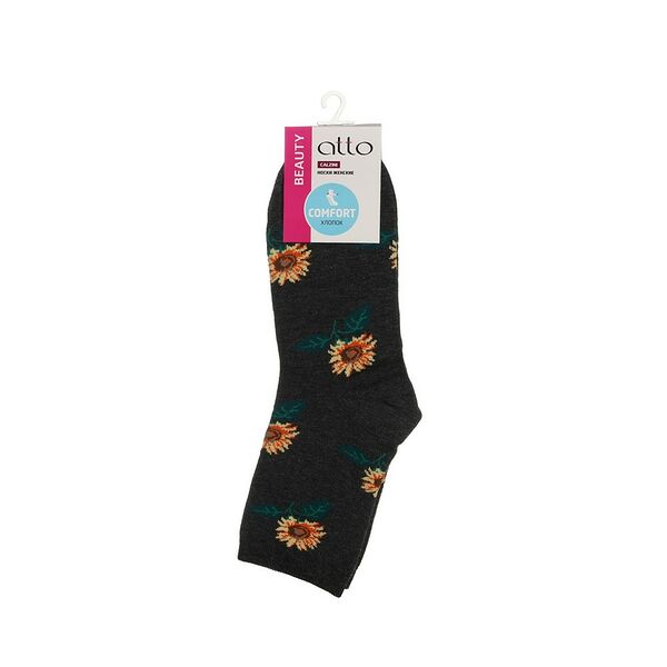 Женские носки Atto Beauty Подсолнух, графит, р.23-25