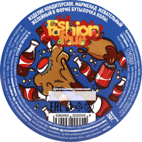 

Мармелад жевательный Fashion Fruit желейный в форме бутылочки 250 г