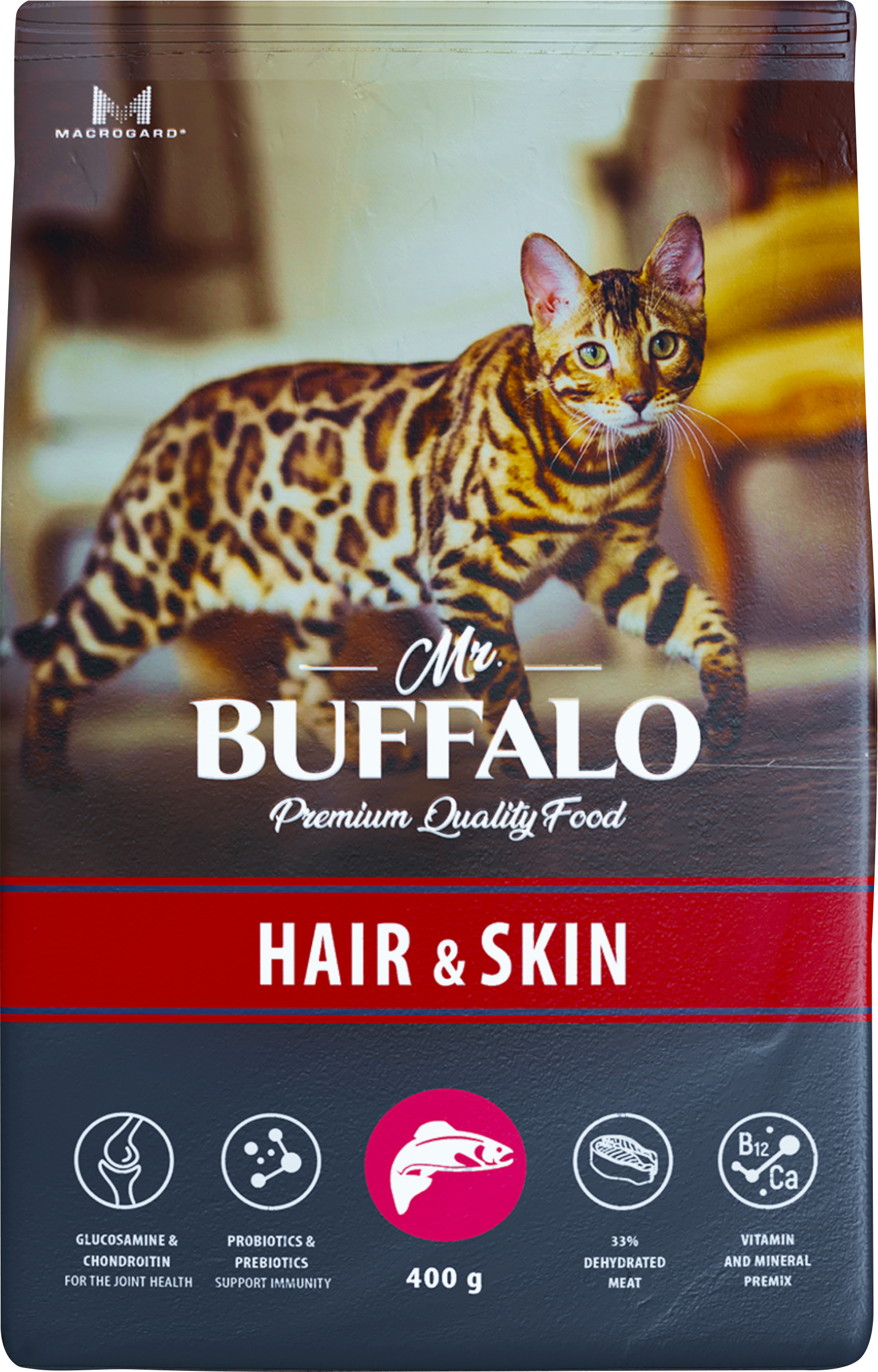 

Сухой корм Mr.Buffalo Hair&Skin для взрослых кошек с чувствительной кожей с лососем 400 г