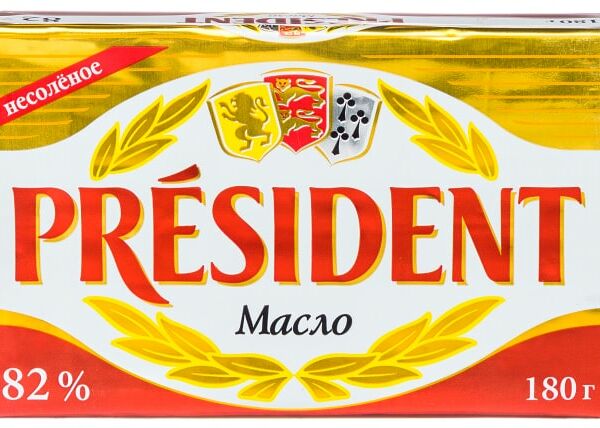 Масло кислосливочное President несолёное 82% 180 г