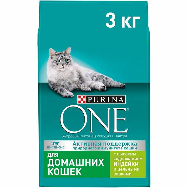 Корм сухой Purina One с индейкой и цельными злаками для кошек, 3кг