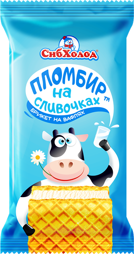 Мороженое Пломбир на сливочках Ванильное сливочное на вафлях, брикет