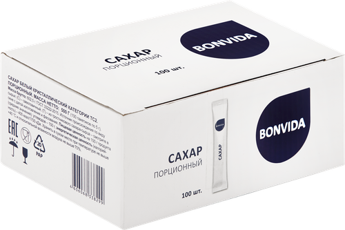 

Сахар BONVIDA белый кристаллический категория ТС2, 100х5г