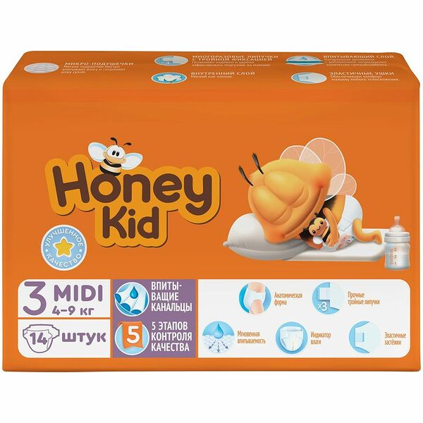 Подгузники Honey Kid Midi 4-9кг 14шт.