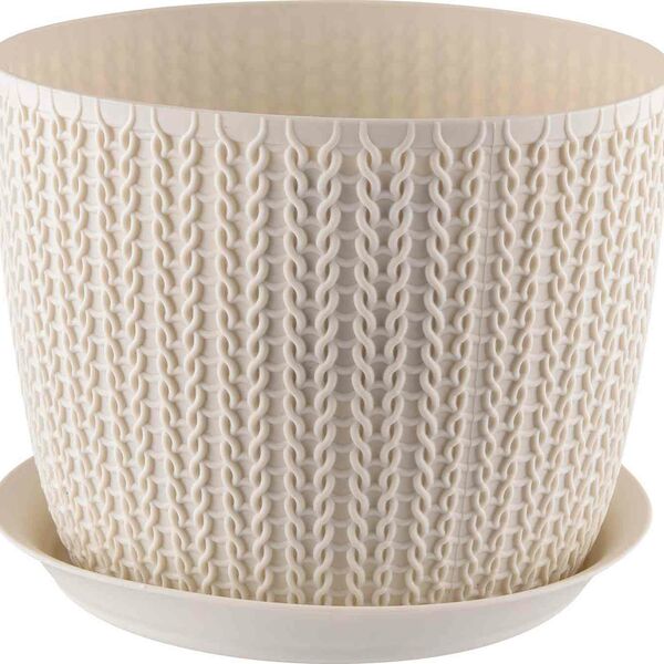 Кашпо Idea с поддоном Вязание Белый ротанг