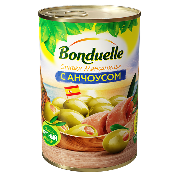 Оливки без косточки Bonduelle, с анчоусом, 300 г
