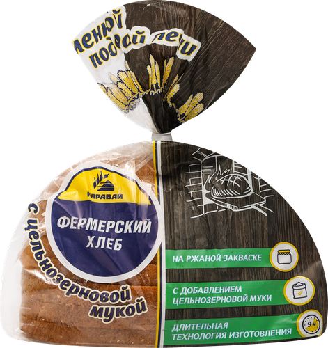 

Хлеб Каравай Фермерский с цельнозерновой мукой нарезка 330 г