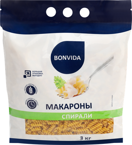 

Макароны Bonvida Спирали 3 кг