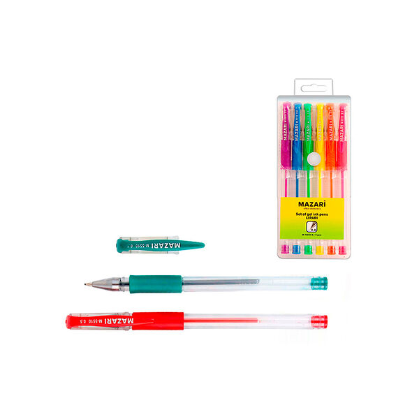 Набор ручек гелевых Lipari 6 флуоресц цветов пулевидный пиш узел 0.8мм корпус пласт прозр с резингрипом в ПВХ-упак M-5510- 6