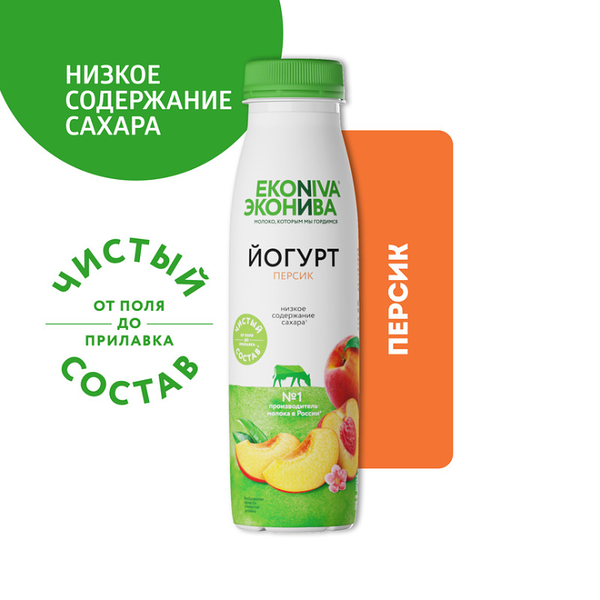 Йогурт питьевой «ЭкоНива» с персиком 2,5%, 300 мл