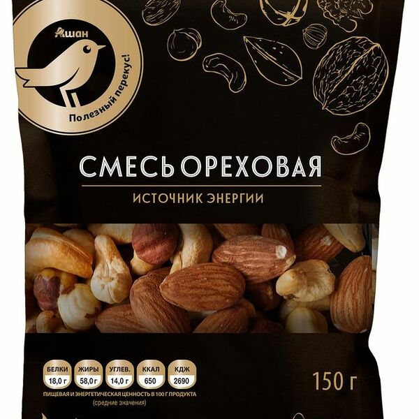 Ореховый микс АШАН Золотая Птица без соли