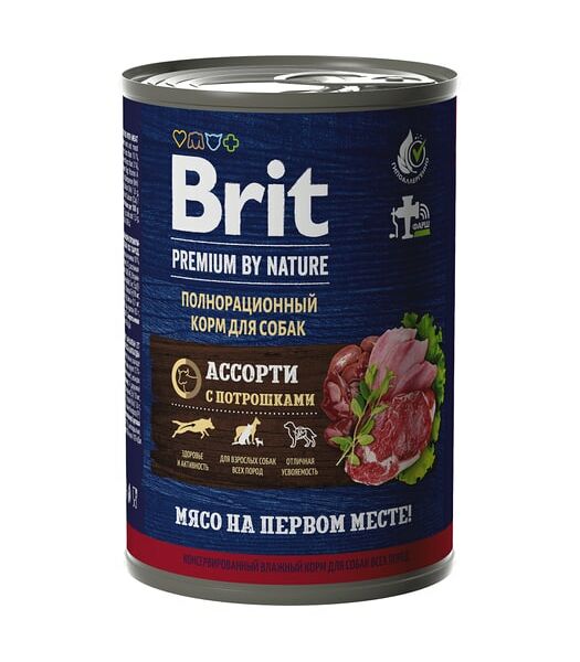 Влажный корм для собак Brit Premium by Nature с мясным ассорти и потрошками 410г