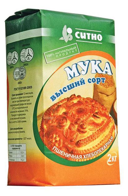 

Мука Ситно пшеничная хлебопекарная высшего сорта 2 кг